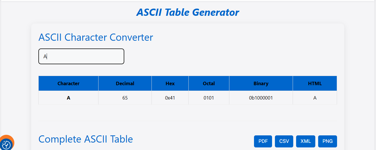 ASCII Table Generator